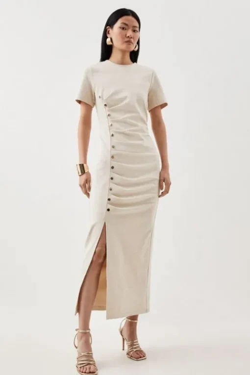Ponte Tuck Jersey Midi Dress