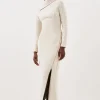 Ponte Zip Detail Midi Dress