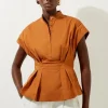 Poplin Cap Sleeve Buttoned Pintuck Woven Shirt