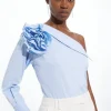 Poplin Rosette One Shoulder Woven Shirt