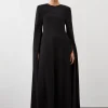 Premium Bonded Viscose Crepe Detachable Cape Woven Maxi Dress