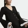 Premium Drape Rib Knit Woven Cuff Maxi Dress