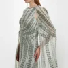 Premium Embellished Cape Mini Dress