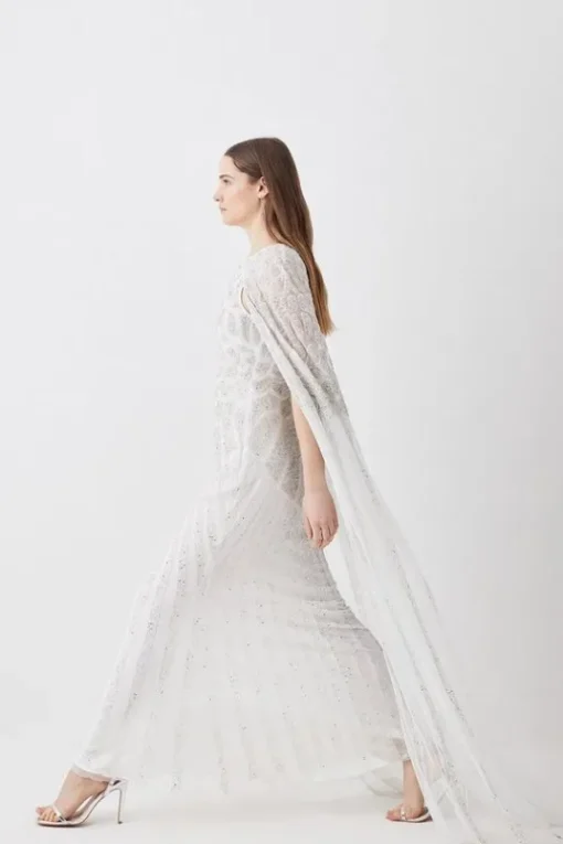 Premium Embellished Caped Maxi Dress