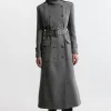 Premium Italian Manteco Wool Blend Belted Funnel Neck Tailored Maxi Coat