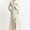 Premium Italian Manteco Wool Oversize Collar Full Skirted Belted Tailored Midaxi Coat