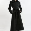 Premium Italian Manteco Wool Detachable Faux Fur Collar Belted Tailored Maxi Coat