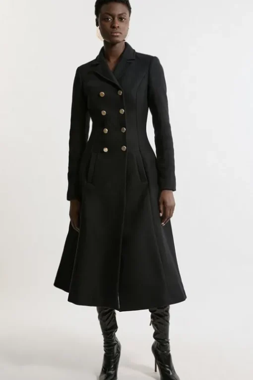 Premium Italian Manteco Wool Military Full Skirted Tailored Midaxi Coat