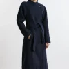 Premium Italian Manteco Wool Collarless Belted Tailored Maxi Coat