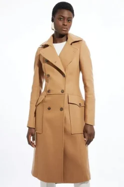 Premium Italian Manteco Wool Military Midi Coat