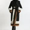 Premium Italian Manteco Wool Color Block Border Detail Tailored Wrap Midi Coat