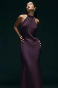 Premium Satin Halter Neck Tailored Maxi Dress