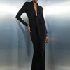 Premium Stretch Crepe Jersey Plunge Neck Maxi Dress