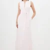 Premium Tailored Linen Notch Neck Belted Midaxi Dress