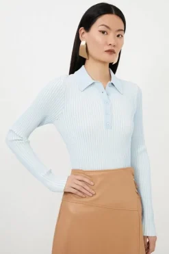Premium Viscose Blend Plaited Knit Polo Top