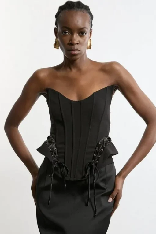 Premium Viscose Jersey Corset Ribbed Detail Top