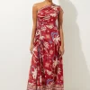 Printed Cotton Voile One Shoulder Midi Beach Dress