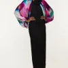 Printed Viscose Cady Cold Shoulder Maxi Dress With Viscose Georgette Cowl Back