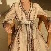 Printed Viscose Floral Border Print Maxi Dress