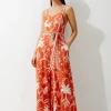 Printed Viscose Woven Tie Waist Wide Leg Jumpsuit
