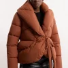 Quilted Padded Wrap Tie Oversize Collar Coat
