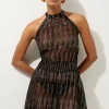 Racer Neck Metallic Thread Woven Beach Mini Dress