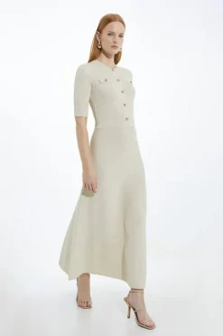 Rib Knit Military Trim Midaxi Dress