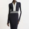Rib Knit Polo Zip Up Midi Dress