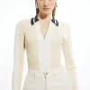 Rib Knit Polo Zip Up Top