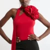 Rosette Neck Detailed Drapey Jersey Bodysuit