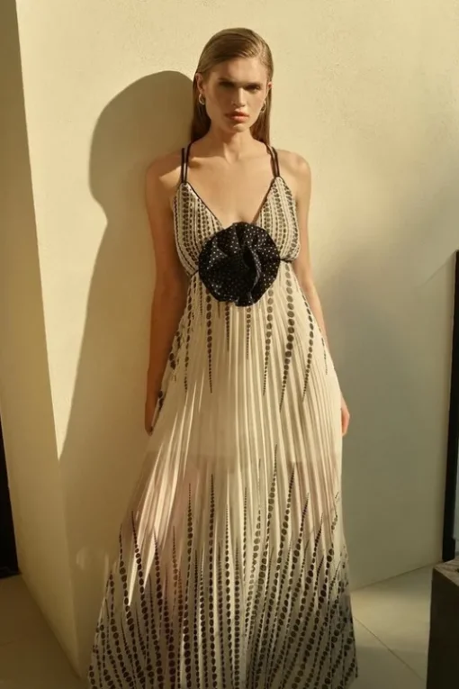 Rosette Spot Print Strappy Woven Maxi Dress