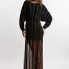 Rounded Sleeve Sheer Skirt Maxi Knit Dress