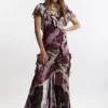 Ruffle Detail Metallic Thread Maxi Dress