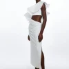 Ruffle Ponte And Cotton Mix Jersey Cut Out Maxi Dress