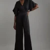 Satin Angel Sleeve Woven Maxi Jumpsuit