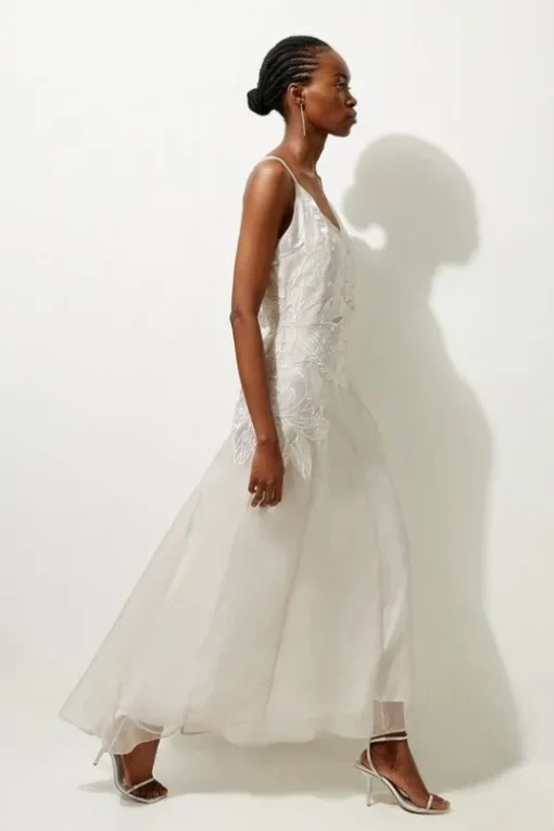 Satin Applique Woven Maxi Dress