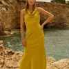 Satin Back Crepe Column Woven Midaxi Dress