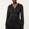 Satin Back Crepe Pearl Detail Wrap Blouse