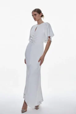 Satin Crepe Woven Angel Sleeve Maxi Dress