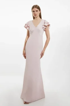 Satin Ruffle Sleeve Maxi Dress