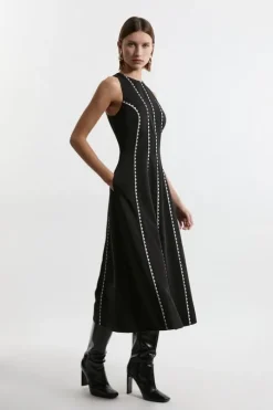 Scallop Trim Panelled Crepe Maxi Dress