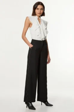 Scallop Trim Woven Crepe Pants