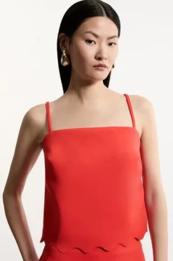 Scuba Scallop Hem Woven Cropped Cami Top & Midi Skirt Set