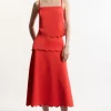 Scuba Scallop Hem Woven Midi Skirt