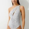Sequin Cut Out Asymmetric Thong Swimsuit