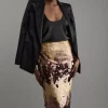 Sequin Georgette Panelled Woven Midaxi Skirt