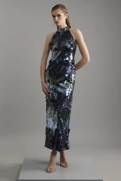 Sequin Halter Maxi Dress