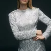 Sequin Strong Shoulder Cut Out Back Woven Mini Dress
