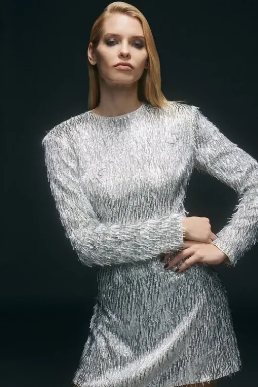 Sequin Strong Shoulder Cut Out Back Woven Mini Dress