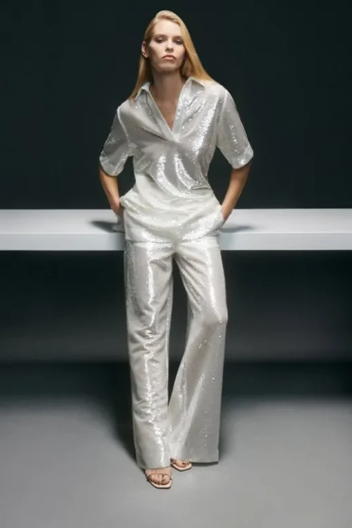 Sequin Woven Wide Leg Pants